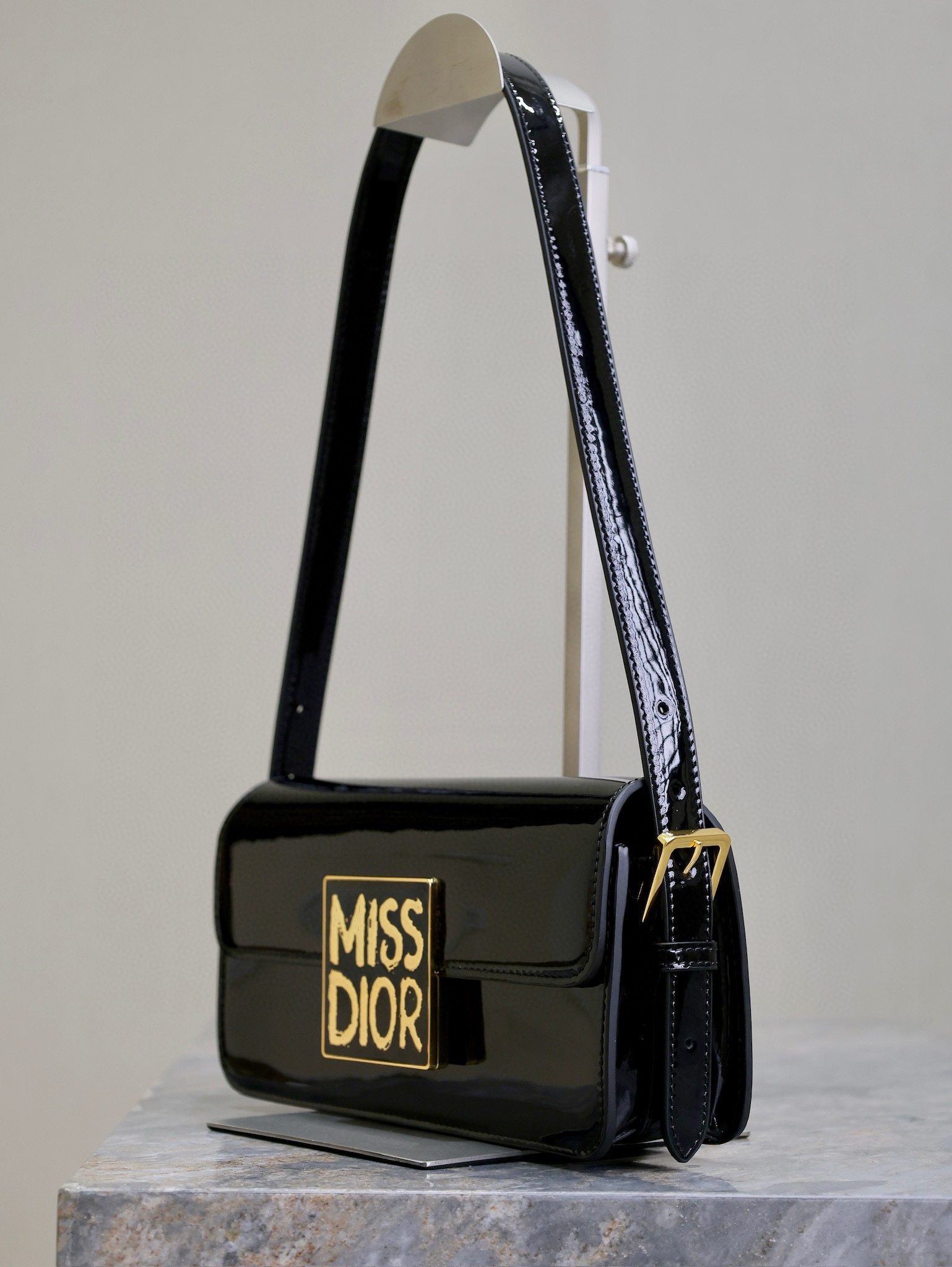 Miss Dior Flap Bag Black Patent Calfskin